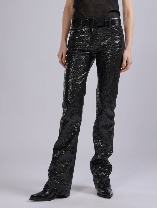 Black "granité" five-pocket trousers