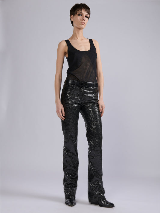 Black "granité" five-pocket trousers