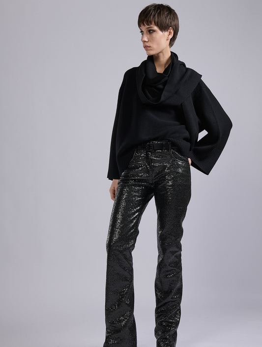 Black "granité" five-pocket trousers