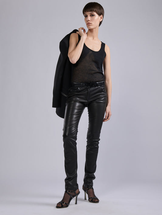 Black stretch leather slim-fit trousers