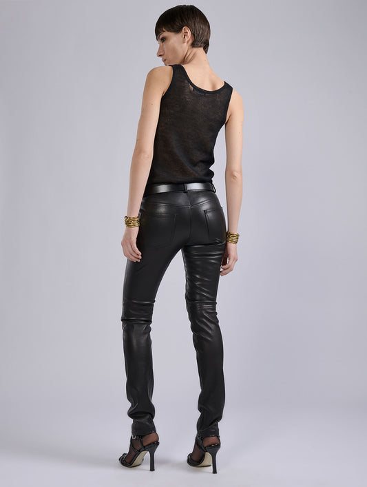 Black stretch leather slim-fit trousers