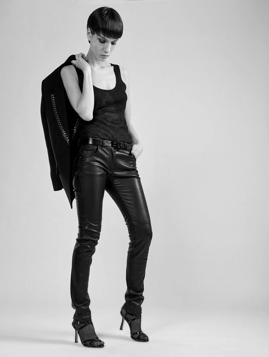Black stretch leather slim-fit trousers