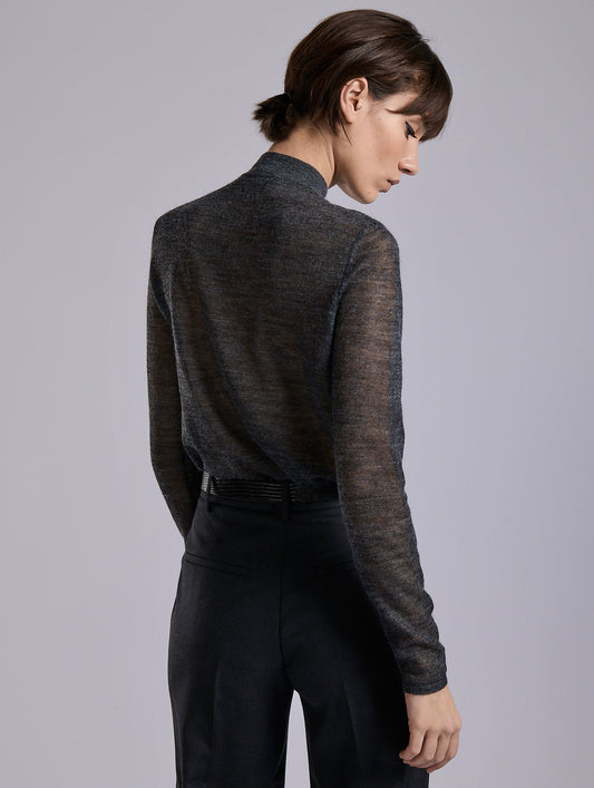 Pull col montant en maille voile gris