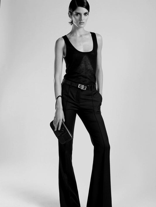 Black voile knit tank top