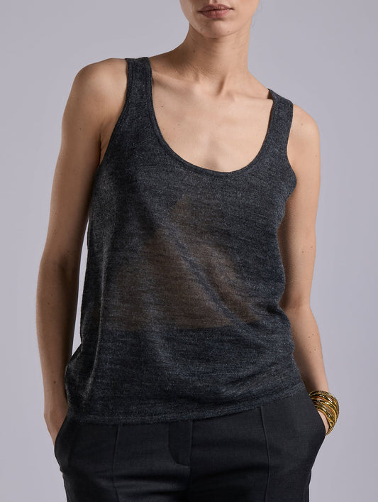 Grey voile knit tank top