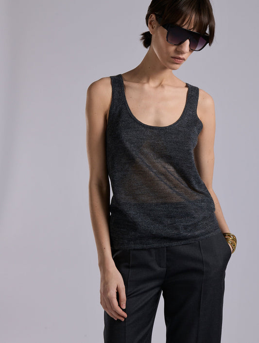 Grey voile knit tank top