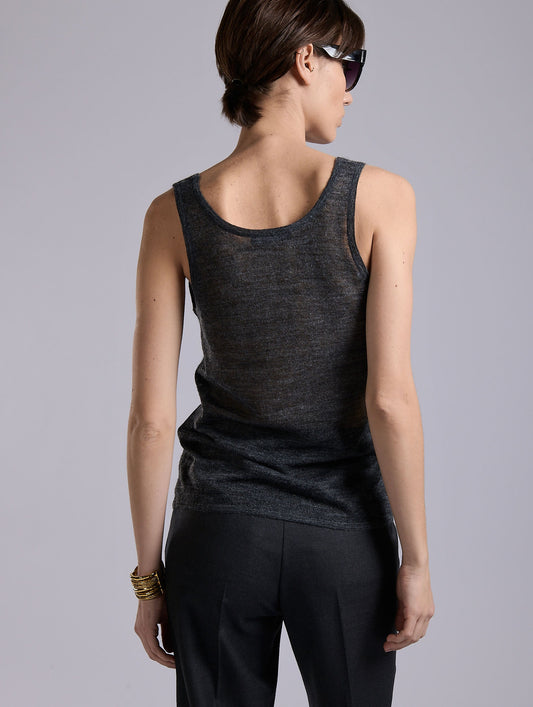 Grey voile knit tank top