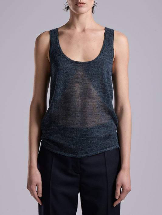 Navy voile knit tank top