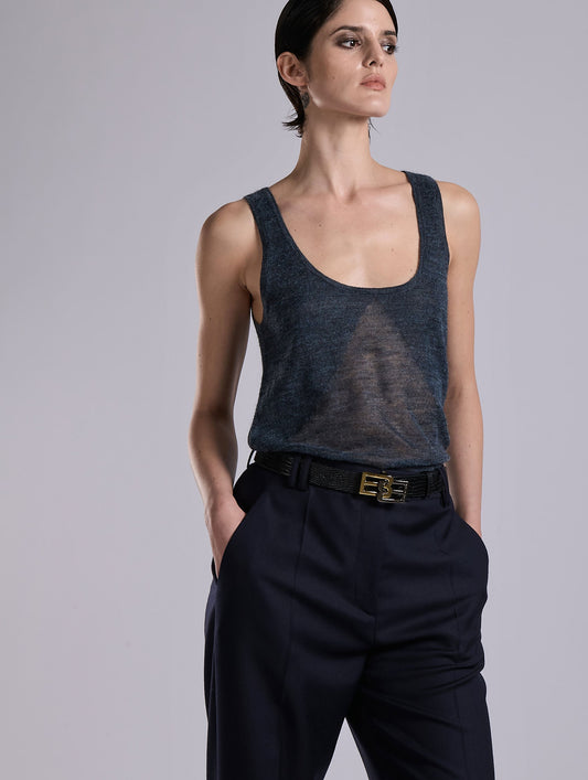 Navy voile knit tank top