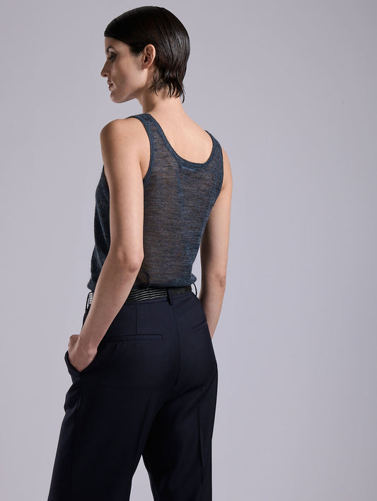 Navy voile knit tank top