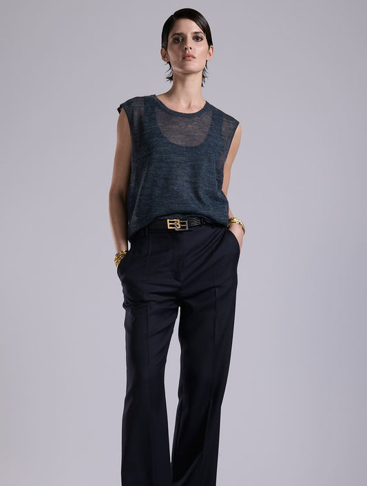 Navy voile knit tank top