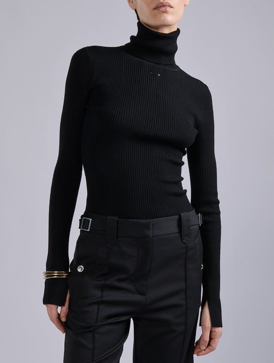 Black merino wool turtleneck sweater