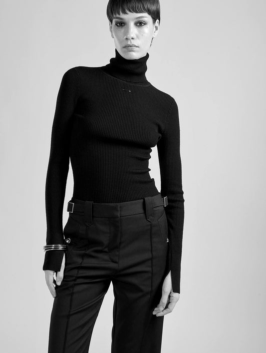 Black merino wool turtleneck sweater