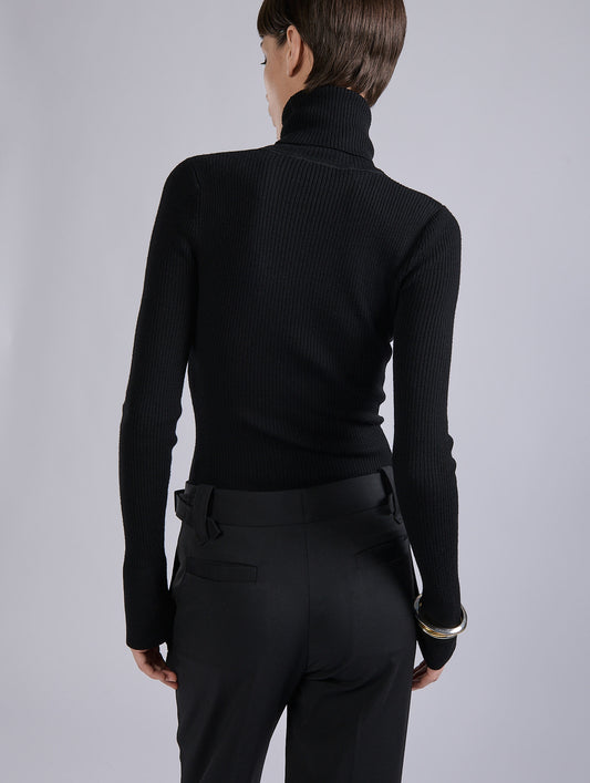 Black merino wool turtleneck sweater