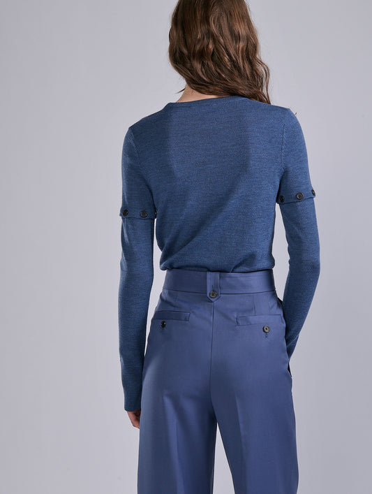 Pull col rond en maille mérinos bleu