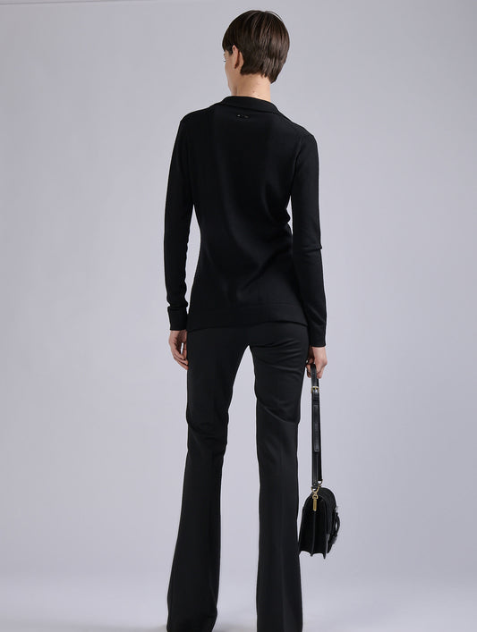 Black merino wool knit safari sweater