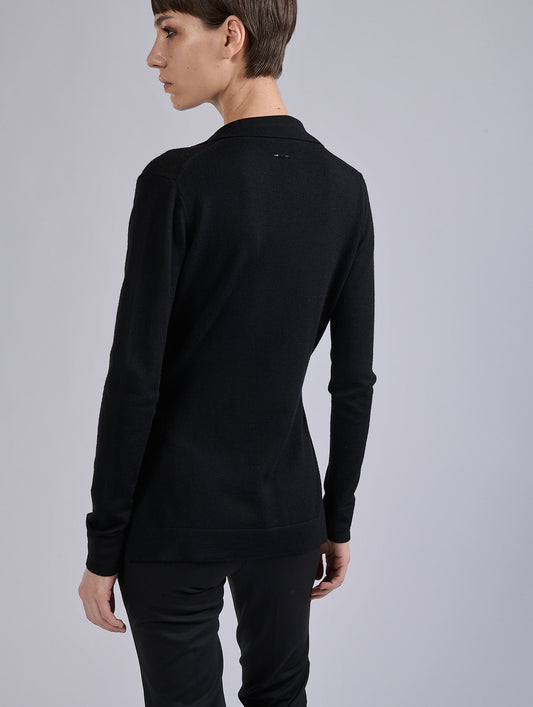 Black merino wool knit safari sweater