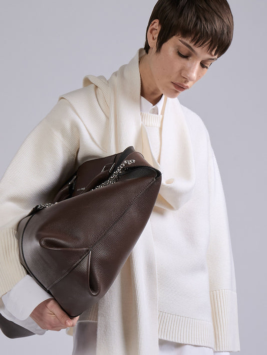 Pull à écharpe intégrée en maille mérinos écru