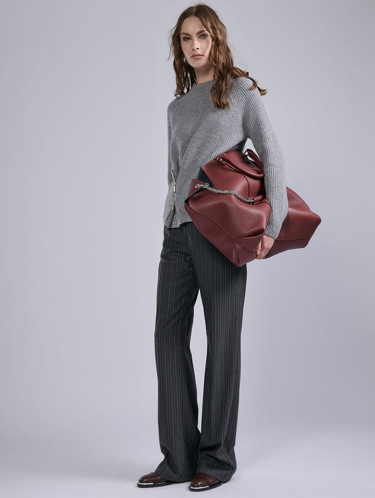 Pull zippé en laine côtelée gris