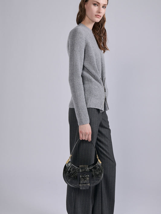 Pull zippé en laine côtelée gris