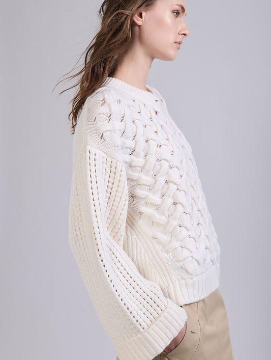 Ivory merino wool cable-knit sweater