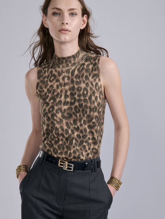 Pull sans manches en maille à imprimé léopard