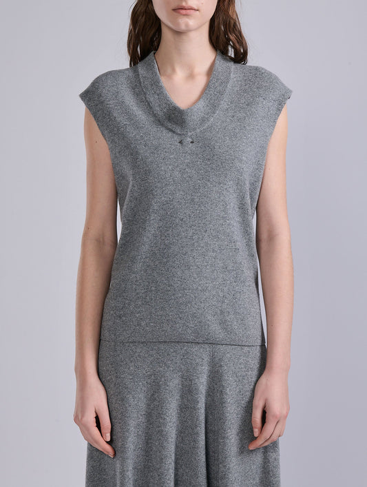 Pull sans manches en laine et cachemire gris