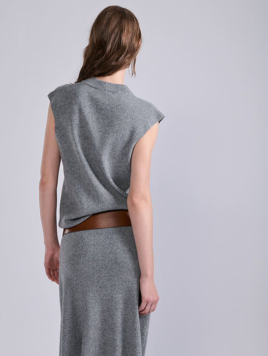 Pull sans manches en laine et cachemire gris