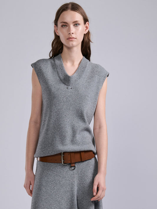 Pull sans manches en laine et cachemire gris