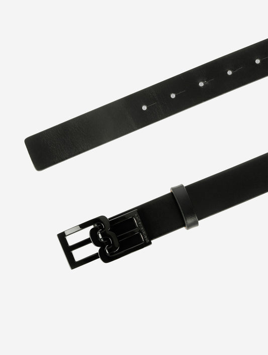 Ceinture logo en cuir noir