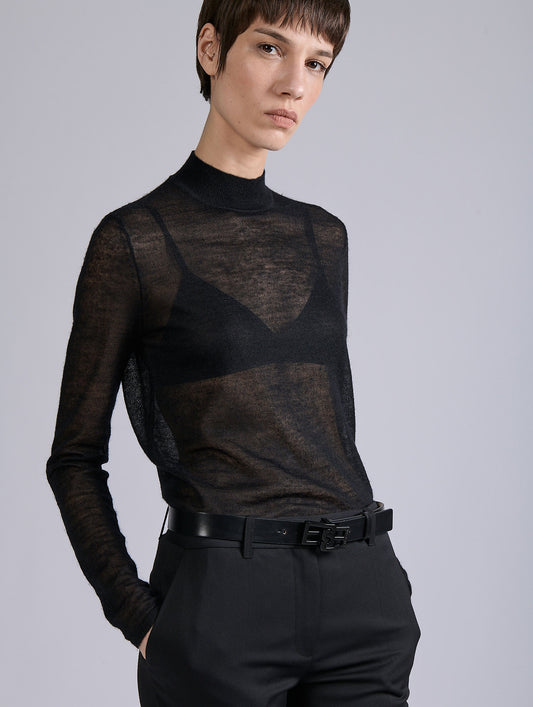 Ceinture logo en cuir noir