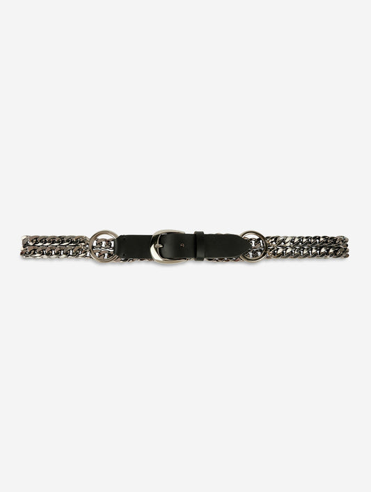 Ceinture en chaines et cuir noir