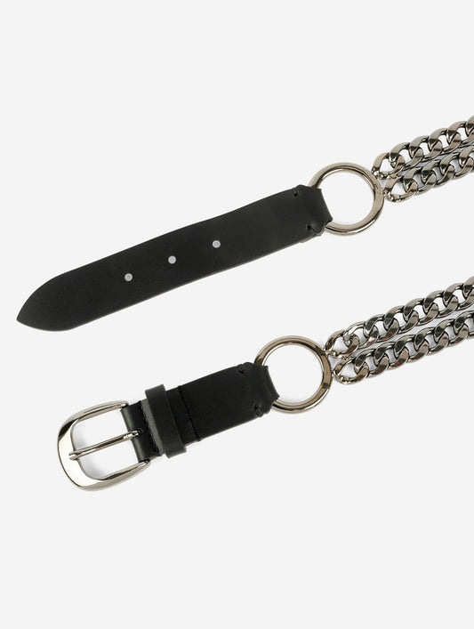 Ceinture en chaines et cuir noir