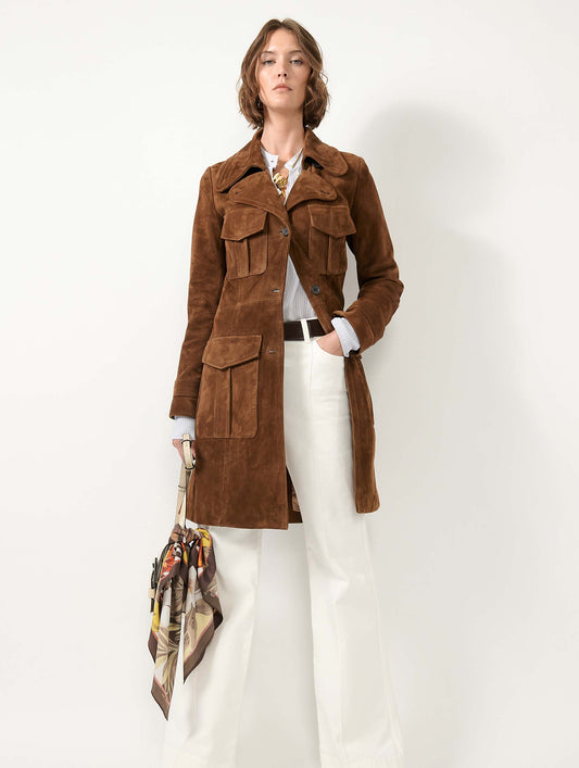 Brown suede trench coat