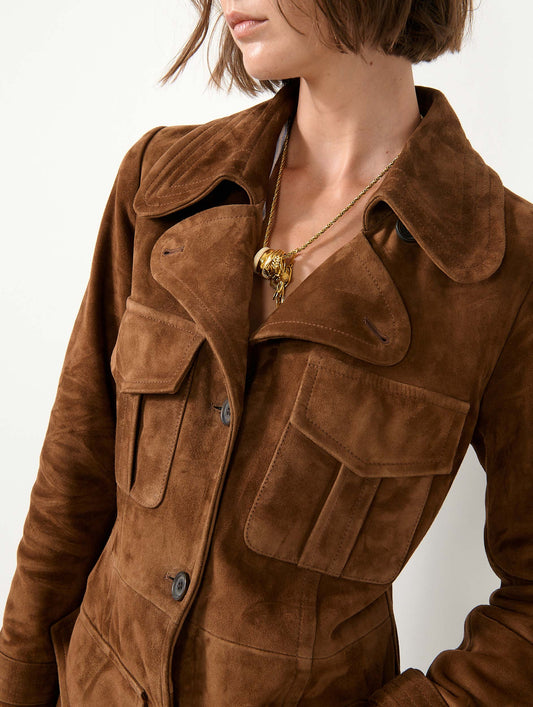 Brown suede trench coat