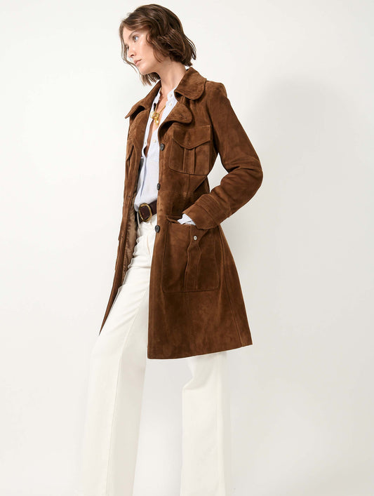 Brown suede trench coat