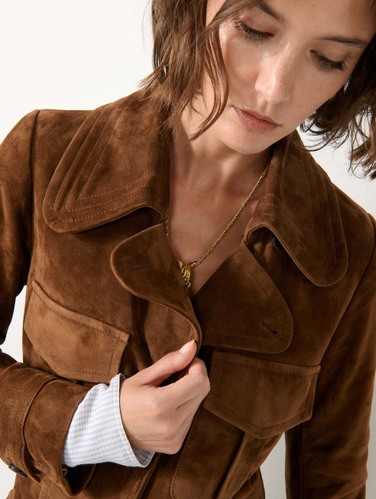 Brown suede trench coat
