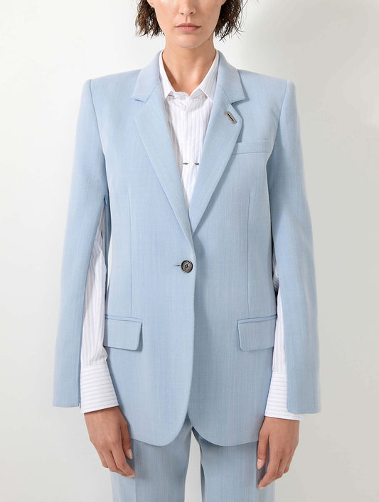 Sky blue herringbone crepe fitted jacket