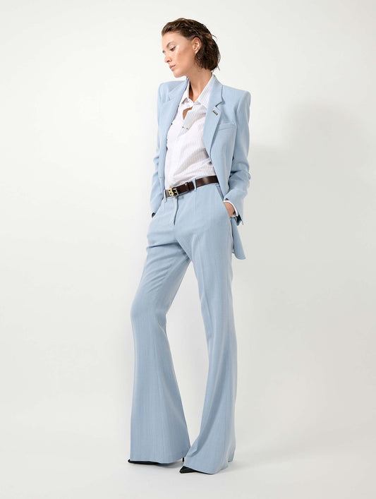 Sky blue herringbone crepe fitted jacket