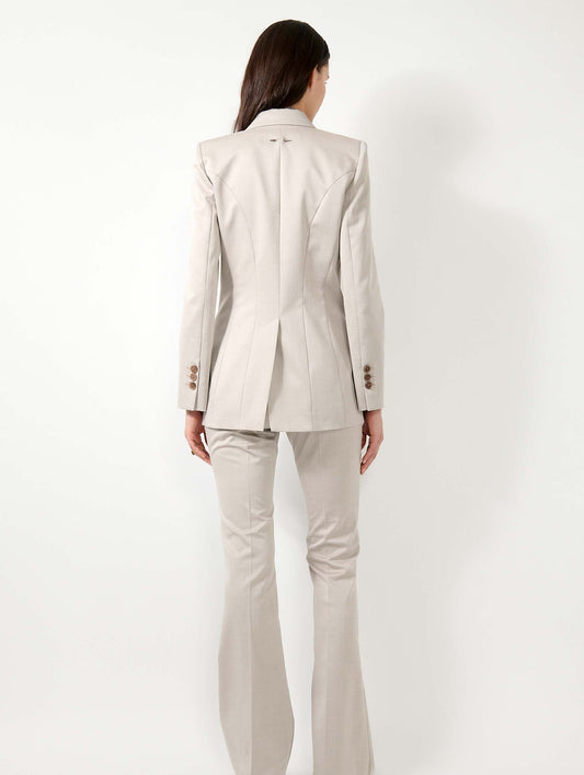 Greige cotton and wool gabardine fitted jacket