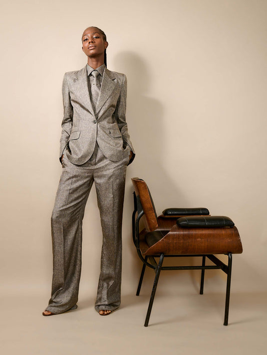 Veste de costume en twill de soie imprimé Lino