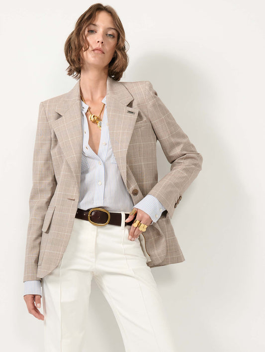 Sand Prince of Wales check suit jacket