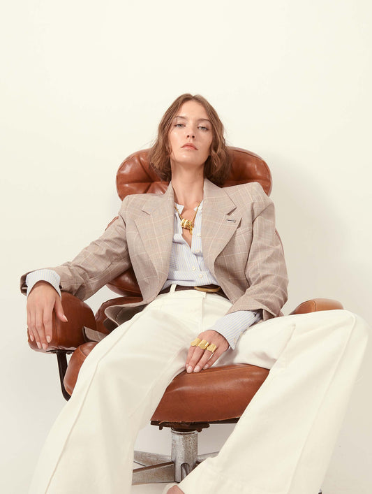 Sand Prince of Wales check suit jacket