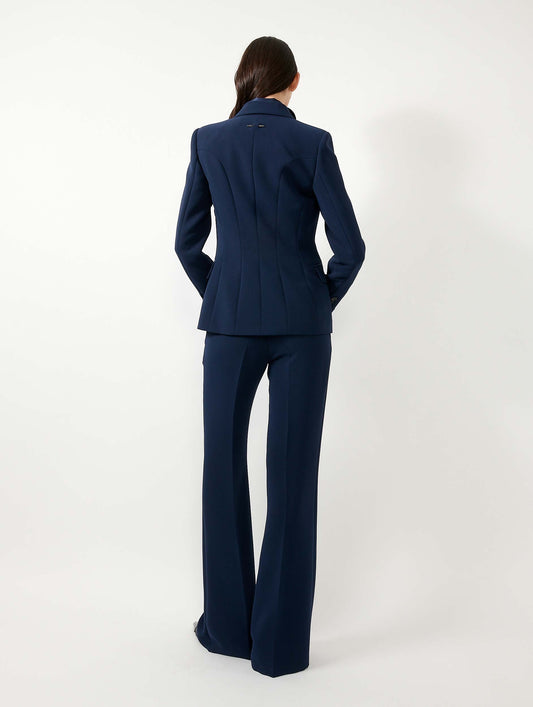 Veste manches zippées en crêpe navy col smoking