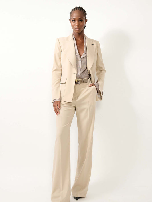 Sand wool gabardine fitted jacket