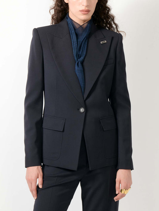 Veste cintrée en gabardine de laine navy