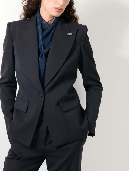 Veste cintrée en gabardine de laine navy