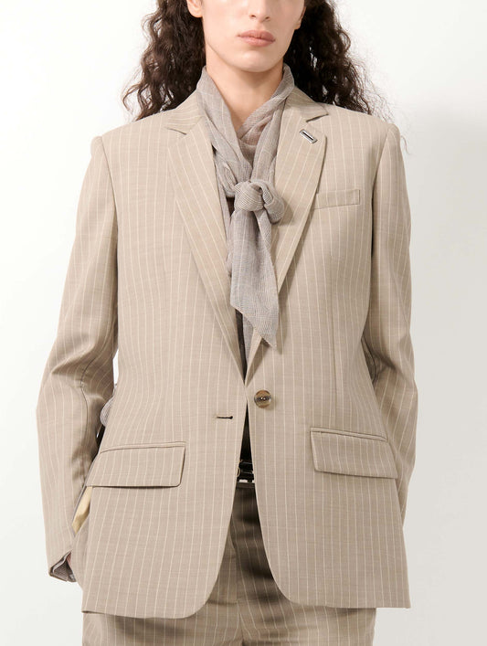 Straight-cut sand pinstripe jacket