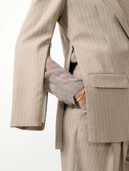 Straight-cut sand pinstripe jacket