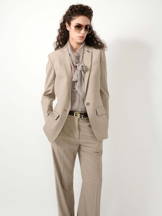 Straight-cut sand pinstripe jacket